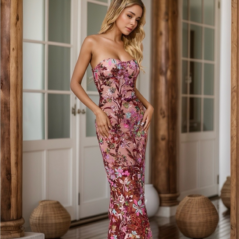 Private Label Strapless Floral Dress - Multicolor